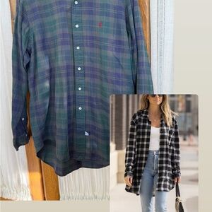 Ralph Lauren Green and Blue Plaid Casual Button Down Shirt
